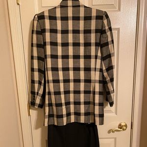 Black and creme checkered jacket with black skirt
